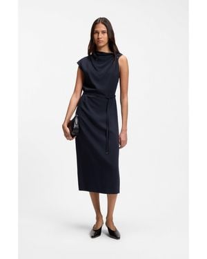 BOSS Midi-Length Dress With Gathered Shoulder Detail - Blue