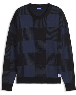 HUGO Relaxed-Fit Trui Met Buffaloruit - Blauw
