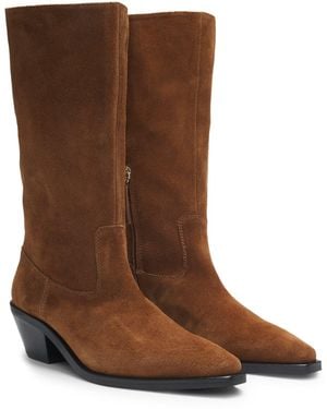 BOSS Suede Boots With Cuban Heel - Brown