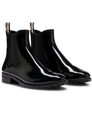 BOSS Glossy Chelsea-Style Rain Boots With Branded Trim - Black
