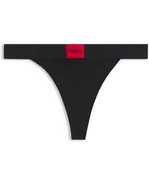 HUGO Stretch-cotton Thong Briefs With Red Logo Label - Black
