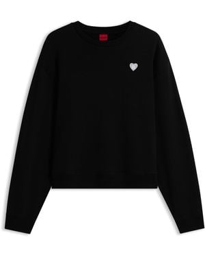 HUGO Sweater Van Katoen Met Logopatch Met Glitterhartlogo - Zwart