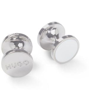 HUGO Round Cufflinks With Enamel Core And Logo - White