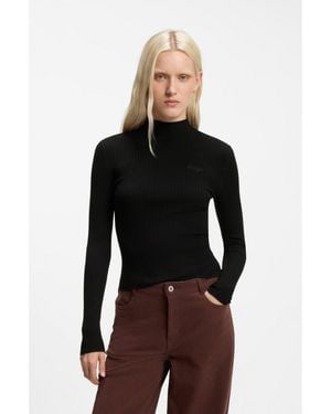 HUGO Slim-Fit Ribbed Jumper With Mock Neckline - Black