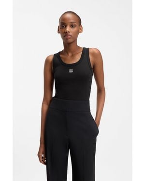 HUGO Cotton-Blend Tank Top With Stacked-Logo Embroidery - Blue