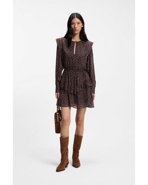BOSS Printed Mini Dress With Contrast Piping - Brown