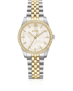 BOSS Elegante Zweifarbige Uhr Mit Kristallbesetzter Lünette - Mettallic