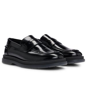 HUGO Penny-trim Moccasins In Brush-off Leather - Black