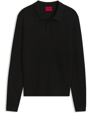 HUGO Maglione A Coste Con Colletto Polo - Nero