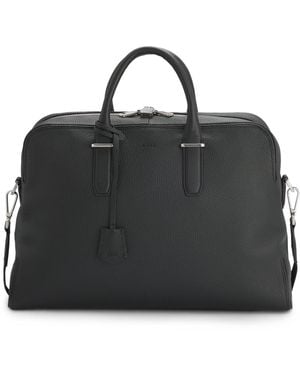BOSS Weekendtas Van Generfd Leer Met Sleutelhanger Met Logo - Zwart