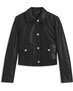BOSS Lederjacke Mit Polierten Logo-Knöpfen - Schwarz