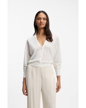 BOSS Linen-Cotton Cardigan With Buttoned Front - White