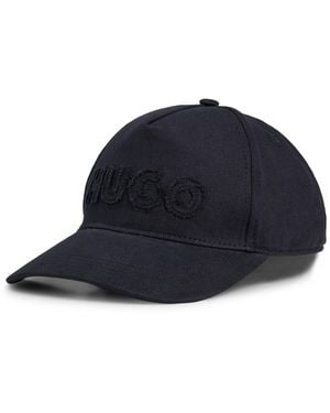 HUGO Cotton-Twill Cap With Raw-Edge Logo - Blue