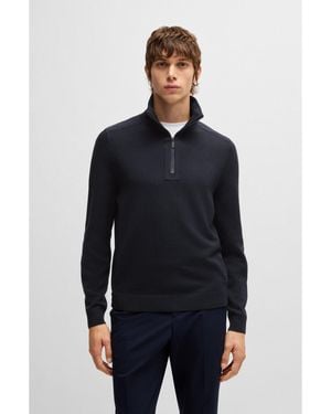 BOSS Zip-Neck Jumper With Softshell Trims - Black