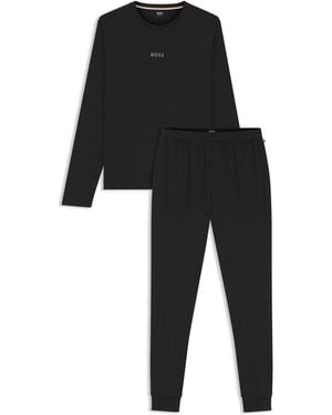 BOSS Cotton Pyjama Set With Monogram Waistband - Black