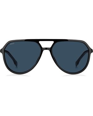 BOSS Zonnebril Van Acetaat Met Metalen Logo-Inzet - Blauw
