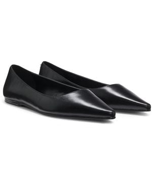 HUGO Leather Ballerina Court Shoes With Pointed Toe - Black