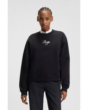 HUGO Oversized-Fit Cotton-Terry Sweatshirt With Glitter Logo - Black