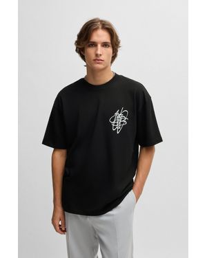 HUGO Oversize-fit Cotton T-shirt With Streetwear Artwork - Black