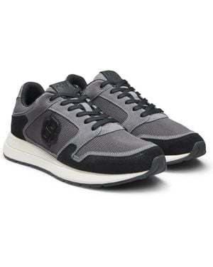 BOSS Suede Trainers With Double B Monogram - Black