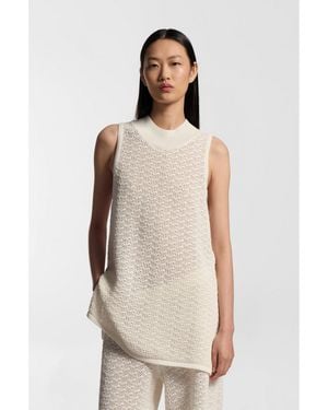 BOSS Knitted Cotton Top With Micro-Lace Structure - Natural