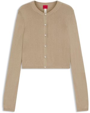 HUGO Verkürzte Strickjacke Mit Geripptem Detail Hinten - Natur