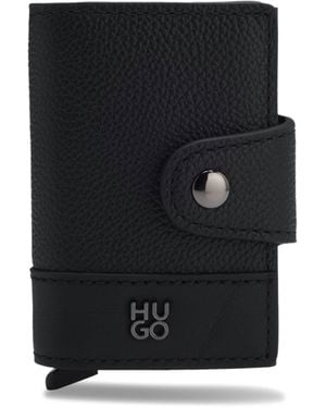 HUGO Grained-Leather Card Holder With Stacked Logo Trim - Black