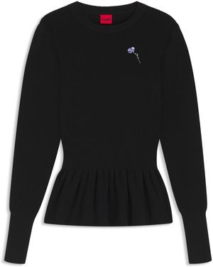 HUGO Jersey De Algodón Con Broche Floral Desmontable - Negro