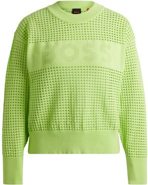 BOSS Pull En Maille Ajourée Avec Logo - Vert