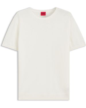 HUGO Pull En Laine Mélangée À Manches Courtes Avec Logo Revisité Brodé - Blanc