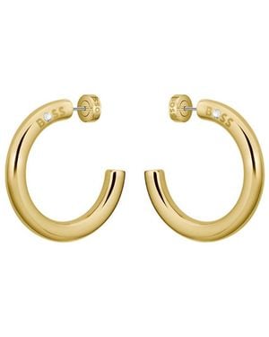 BOSS Tone Hoop Earrings With Logo Detail - Metallic