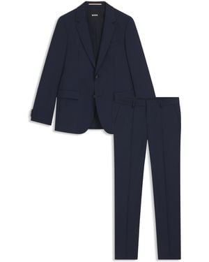BOSS Slim-Fit Anzug Aus Fein Gemusterter Schurwolle - Blau