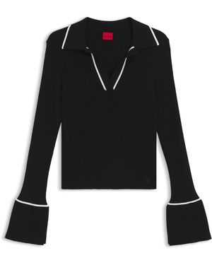 HUGO Jersey De Punto Con Cuello De Polo Y Ribetes En Contraste - Negro