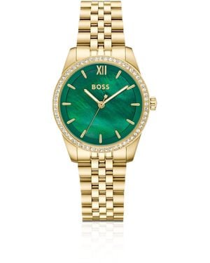 BOSS Reloj Elegante Con Esfera Verde Y Bisel Con Cristales Engastados - Metálico
