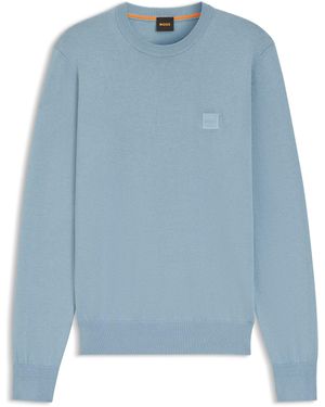 BOSS Trui Van Katoen En Kasjmier Met Logolabel - Blauw