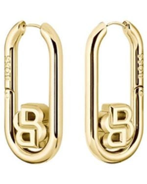 BOSS Tone Hoop Earrings With Double B Monograms - Metallic
