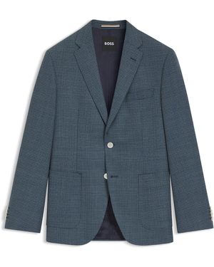 BOSS Gemustertes Regular-Fit Sakko Aus Woll-Mix - Blau