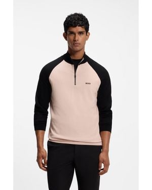 BOSS Colour-Blocked Jumper With Zip Neck - Black