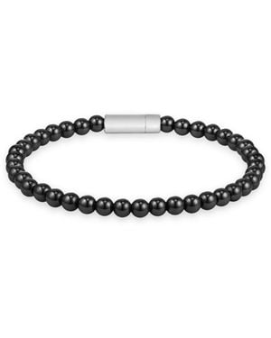 BOSS Hematite-Bead Cuff With Logo Closure - Black