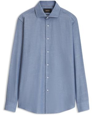 BOSS Regular-Fit Hemd Aus Baumwoll-Kaschmir-Mix - Blau