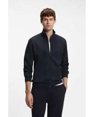 BOSS Cotton-Blend Jacket With Waffle Structure - Blue