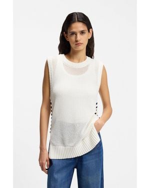 BOSS Cotton Top With Mesh Structure - White