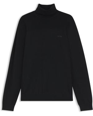 BOSS Rollkragenpullover Aus Woll-Mix Mit Strukturierten Details - Schwarz