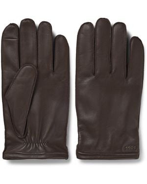 BOSS Guantes De Piel Aptos Para Pantallas Táctiles Con Detalle De Logo Metálico - Negro