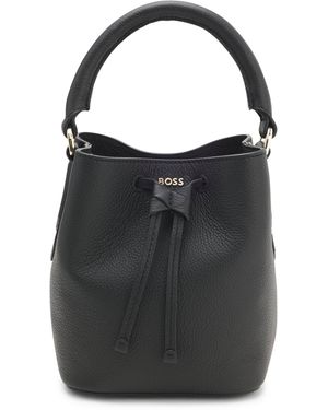 BOSS Bucket Bag Van Leer Met Logoletters - Zwart
