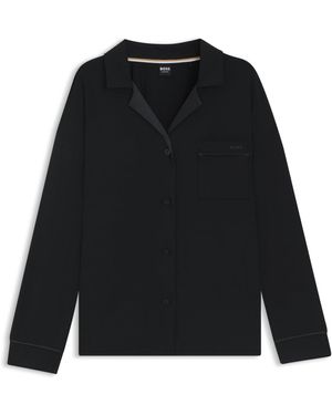 BOSS Pyjamashirt Van Stretchmateriaal Met Satijnen Details - Zwart