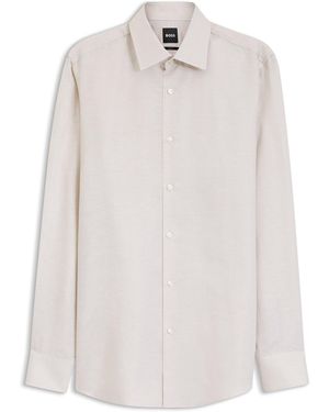 BOSS Slim-Fit Twill Overhemd Van Linnenmix - Wit