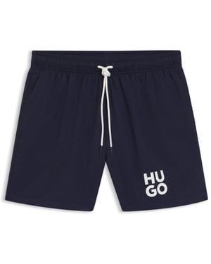 HUGO Swim Shorts With Stacked-Logo Print - Blue