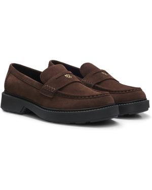 HUGO Penny-Loafers Aus Veloursleder Mit Grober Gummisohle - Braun