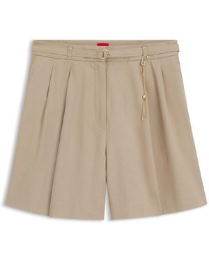 HUGO Shorts Van Een Katoenmix Met Kettingdecoratie - Naturel